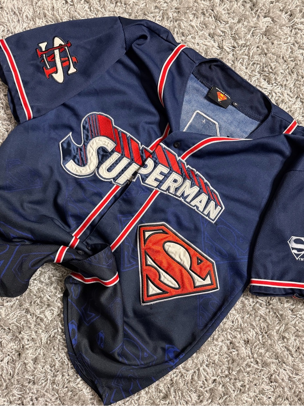 Superman Navy Blue Baseball Jersey Top